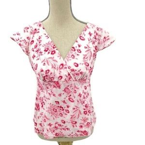Ann Taylor LOFT 100% cotton pink floral blouse